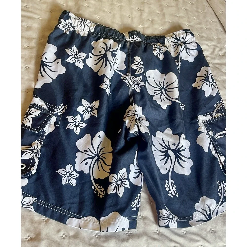 OP navy blue & white floral tropical swim trucks size medium